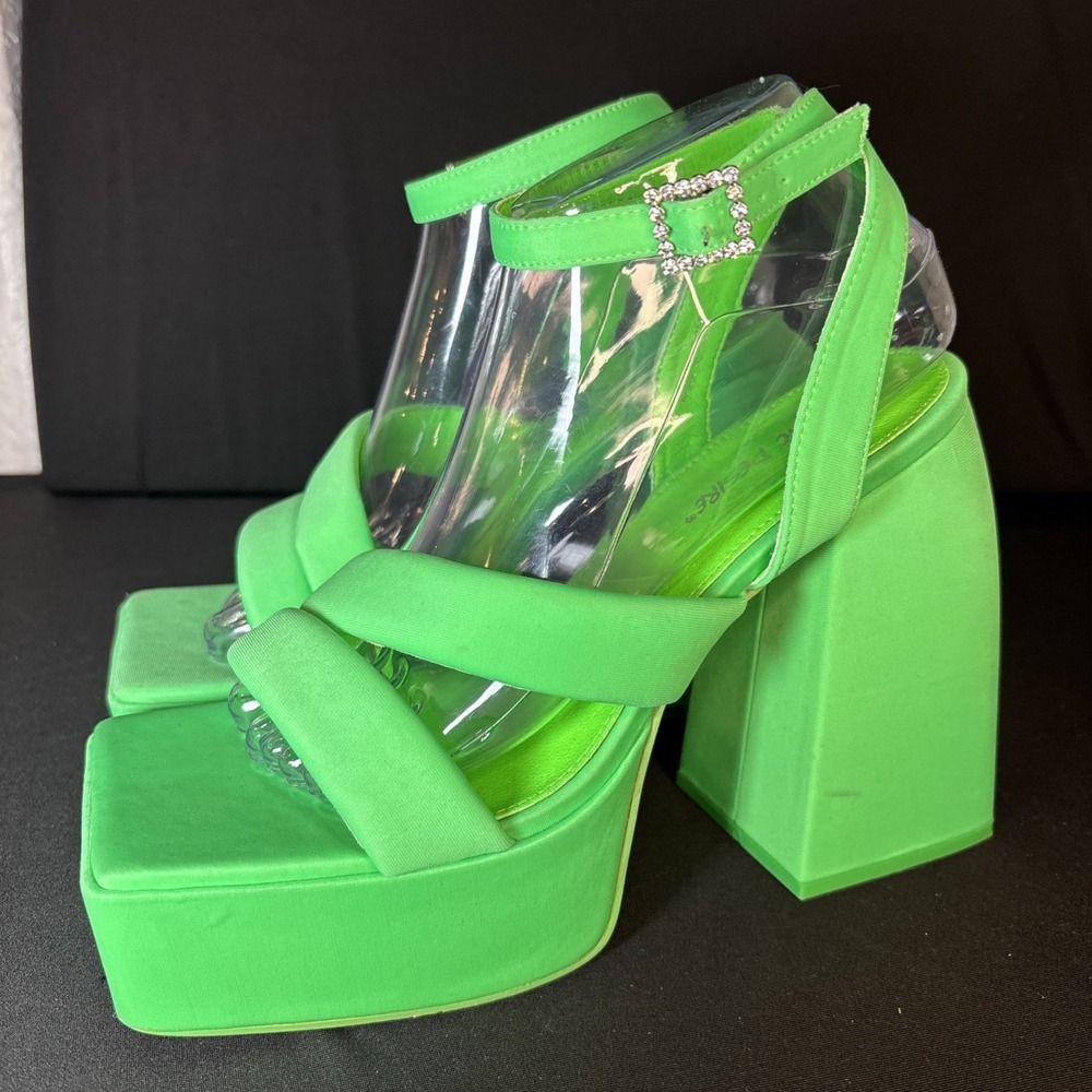 Public Desire Neon Green Platform Block Heels